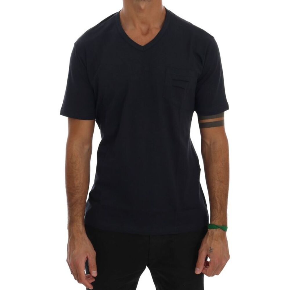Daniele Alessandrini Blue Cotton V-neck Men's T-Shirt